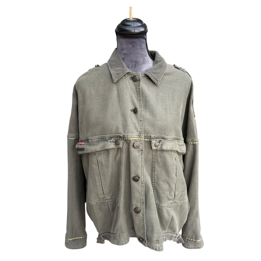 Free People Military Jacket Olive Green Utility Button Up Lightweight S